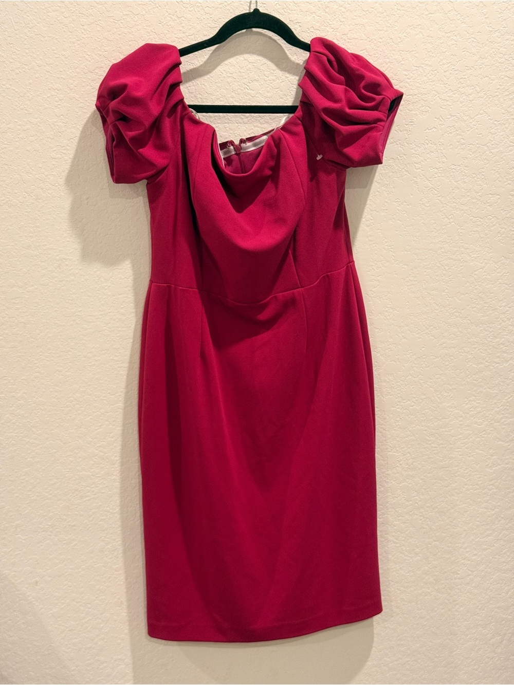 Betsy & Adam Puff‎ Sleeve Cowl Neck Midi Dress - Fuchsia